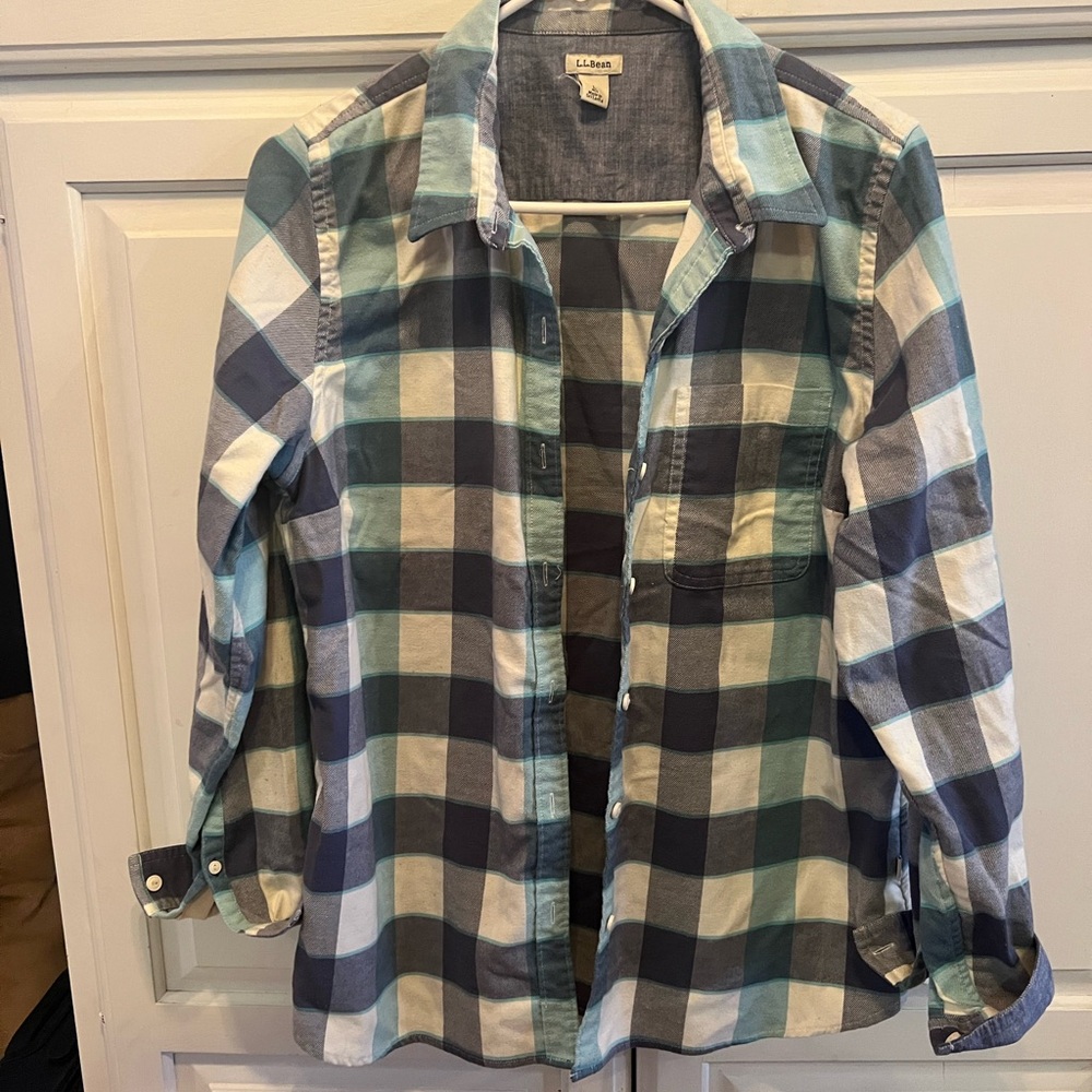 L.L. Bean Ladies Green and Blue Checkered Shirt